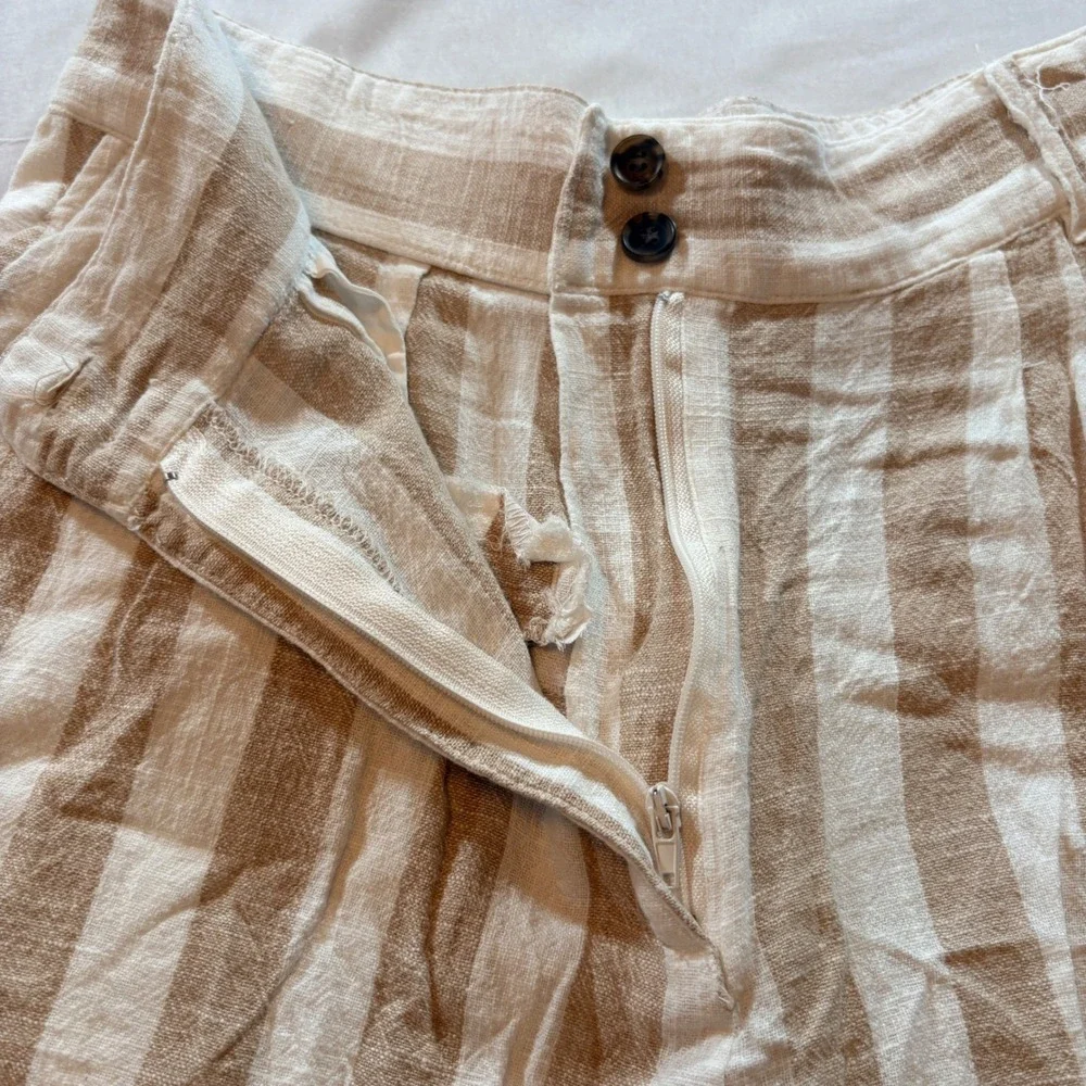 H&M Striped Wide Leg Culotte Pants Womens 4 Beige White Linen Blend High Rise